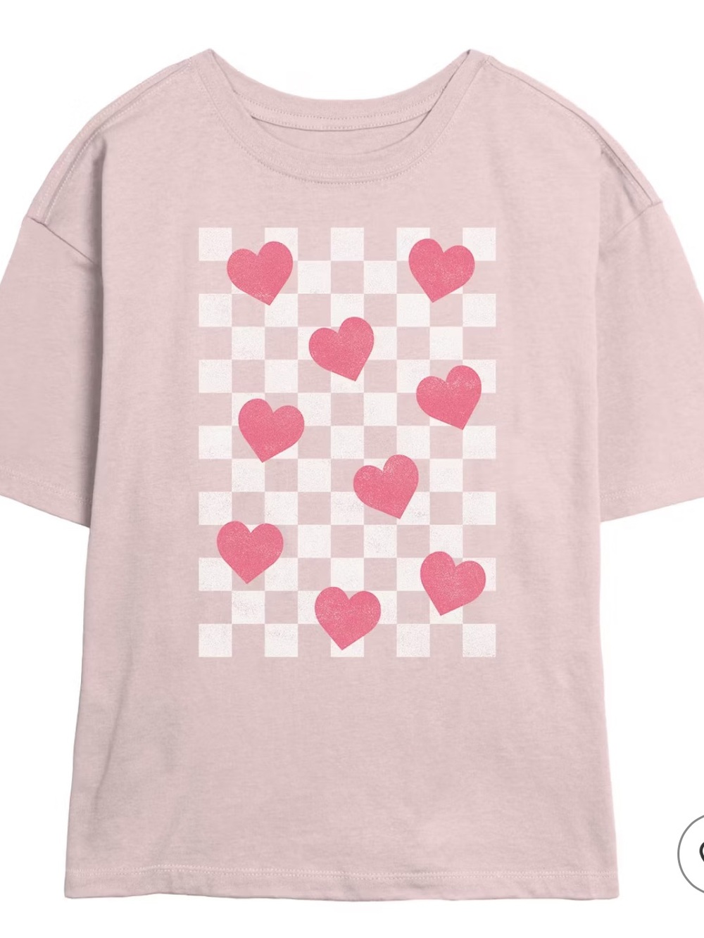 Mighty Fine Target Tee Juniors Womens Distressed Checkered Hearts T Shirt Blush